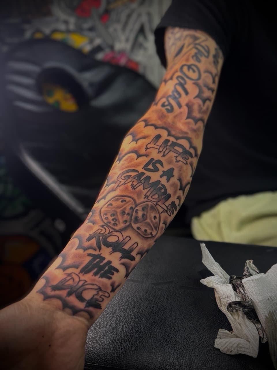 Black & Grey + Lettering dice tattoo on Forearm by HoodInkedd843 on TattMe