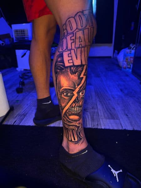 Black & Grey + Realism face tattoo on Calf by HoodInkedd843 on TattMe