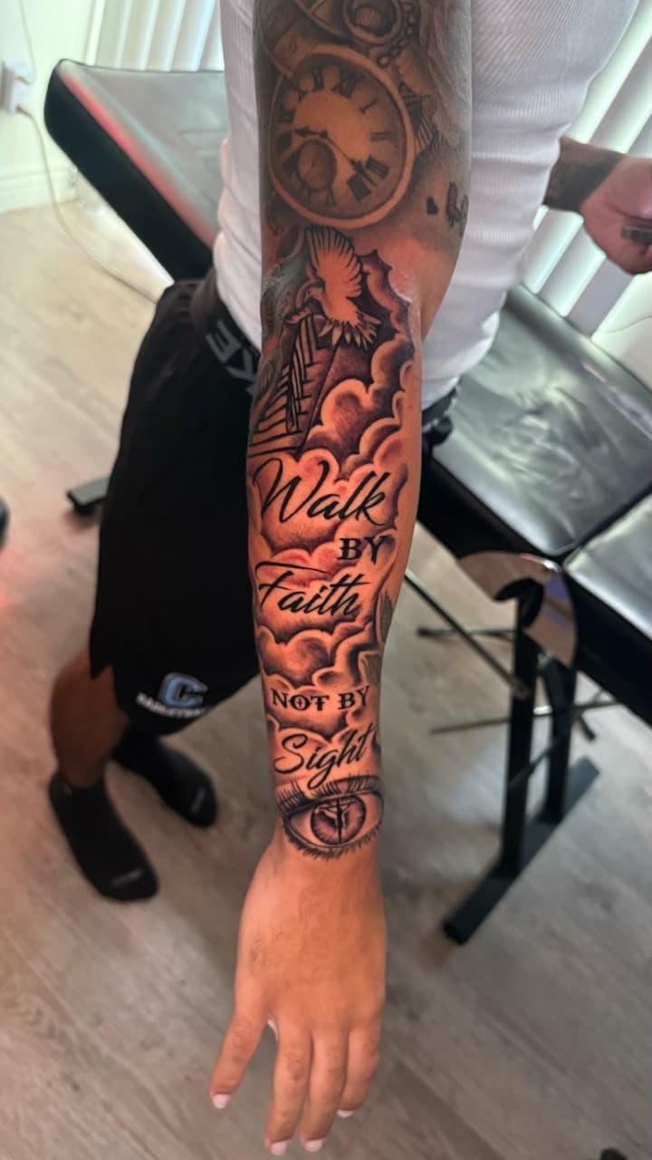 Black & Grey + Lettering clouds tattoo on Forearm by Tatted_By_Visions on TattMe