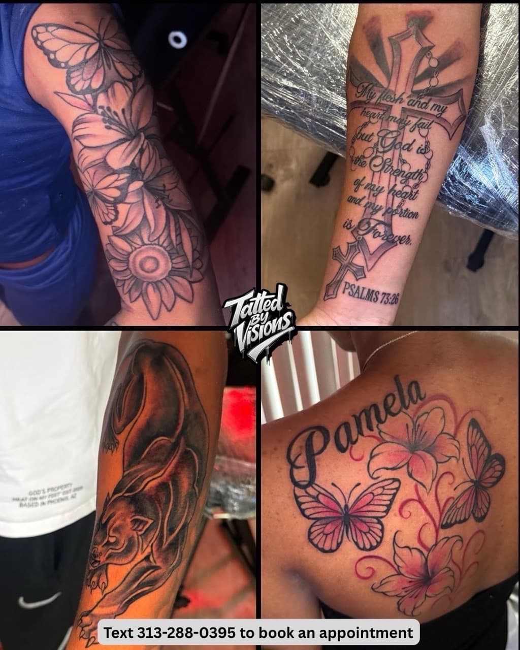 Black & Grey + Floral butterflies tattoo by Tatted_By_Visions on TattMe
