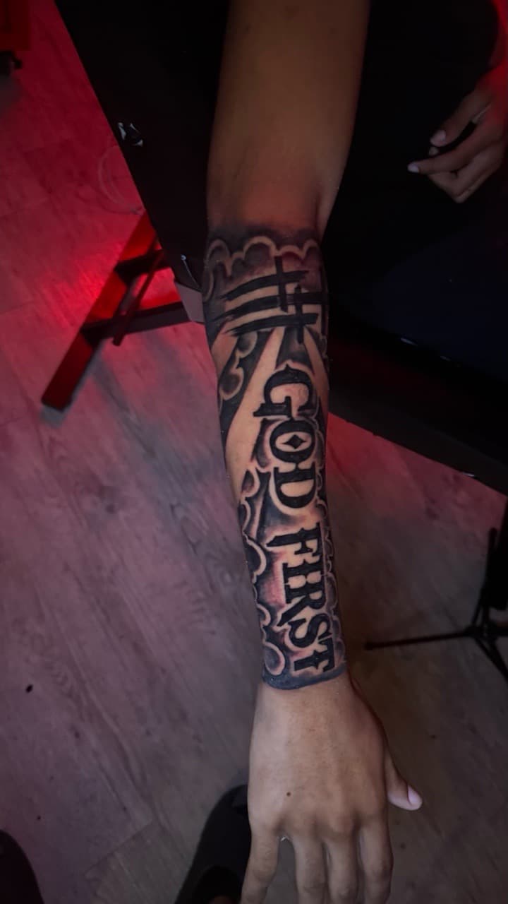Lettering + Script words tattoo on Forearm by Tatted_By_Visions on TattMe