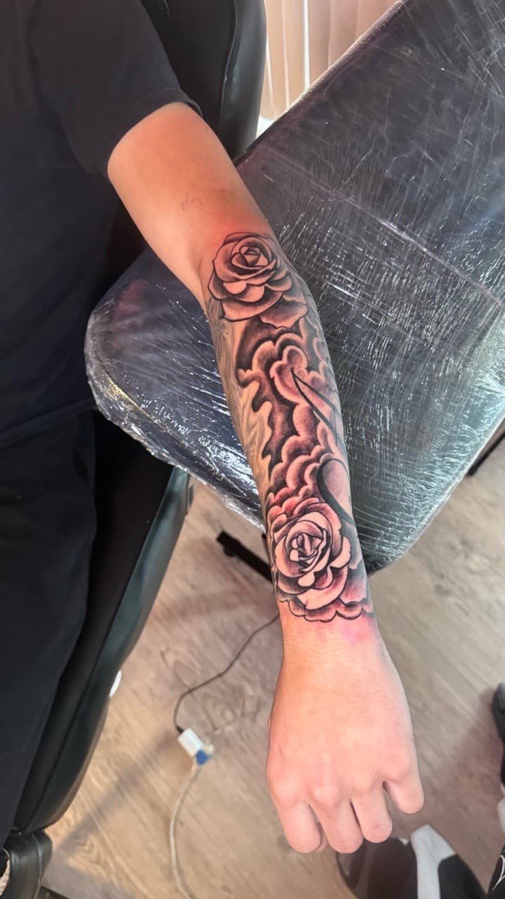 Black & Grey + Floral roses tattoo on Forearm by Tatted_By_Visions on TattMe