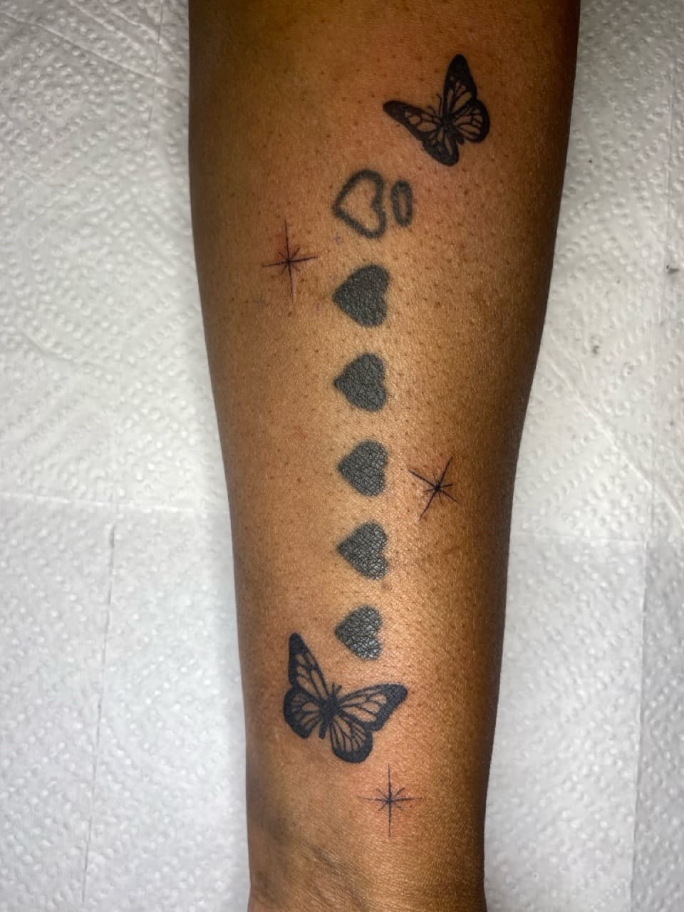 Fine Line + Black-work butterflies tattoo on Forearm by TATTFRM7 on TattMe