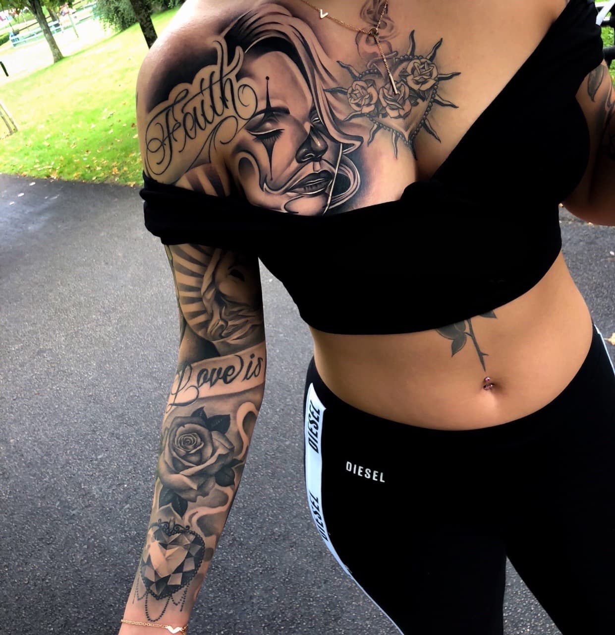 Black & Grey + Chicano woman tattoo on Chest by Vendler_Tattoo on TattMe