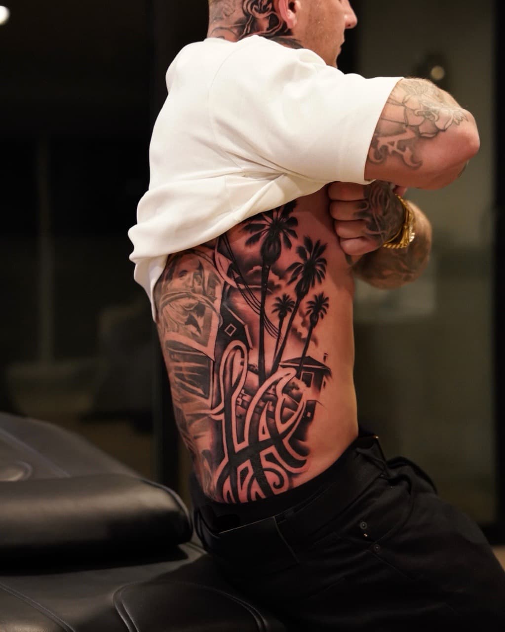 Black & Grey + Chicano palm trees tattoo on Ribs by Vendler_Tattoo on TattMe