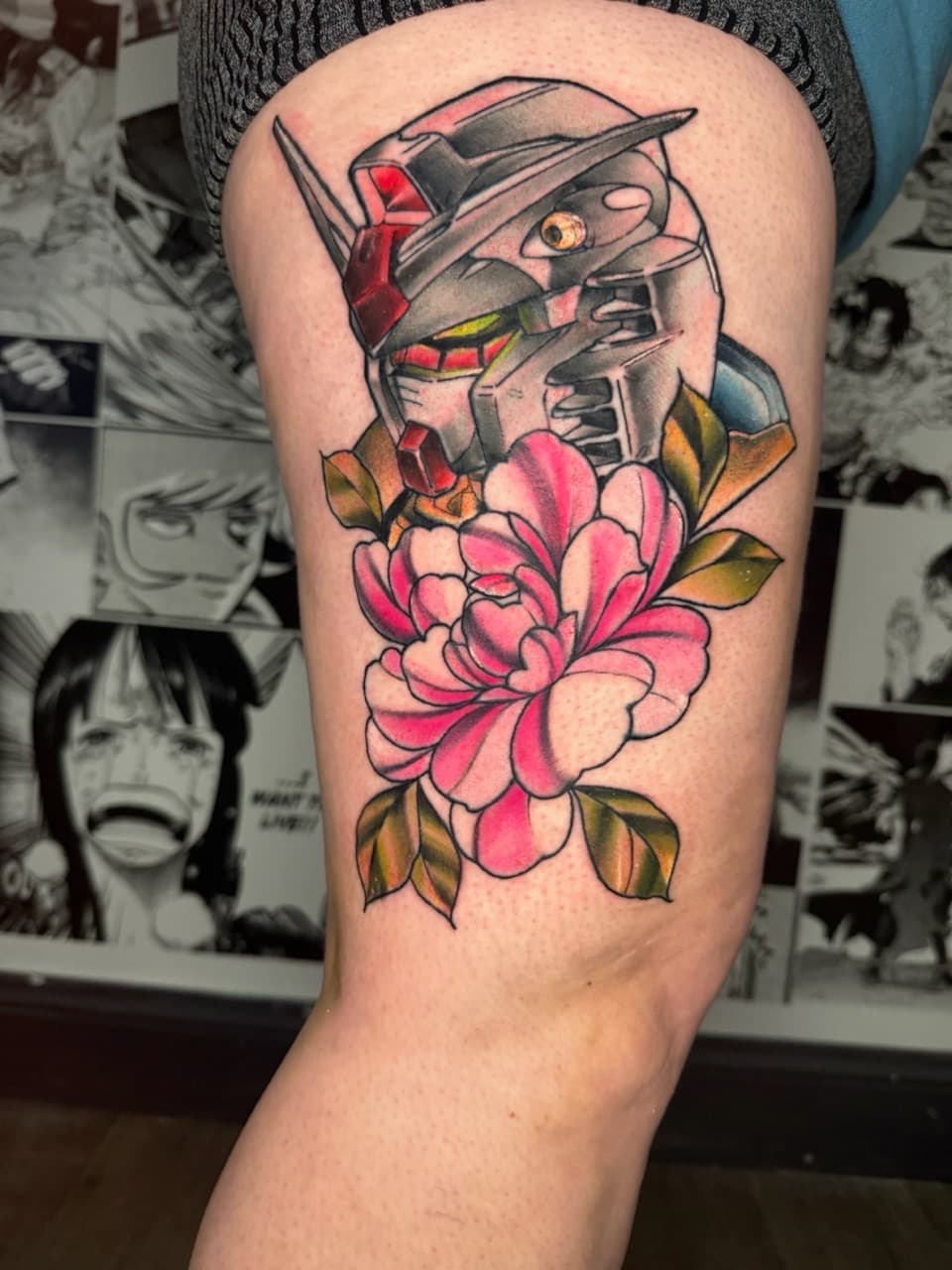 Neo-Traditional + Anime robot tattoo on Thigh by Radtattoo on TattMe