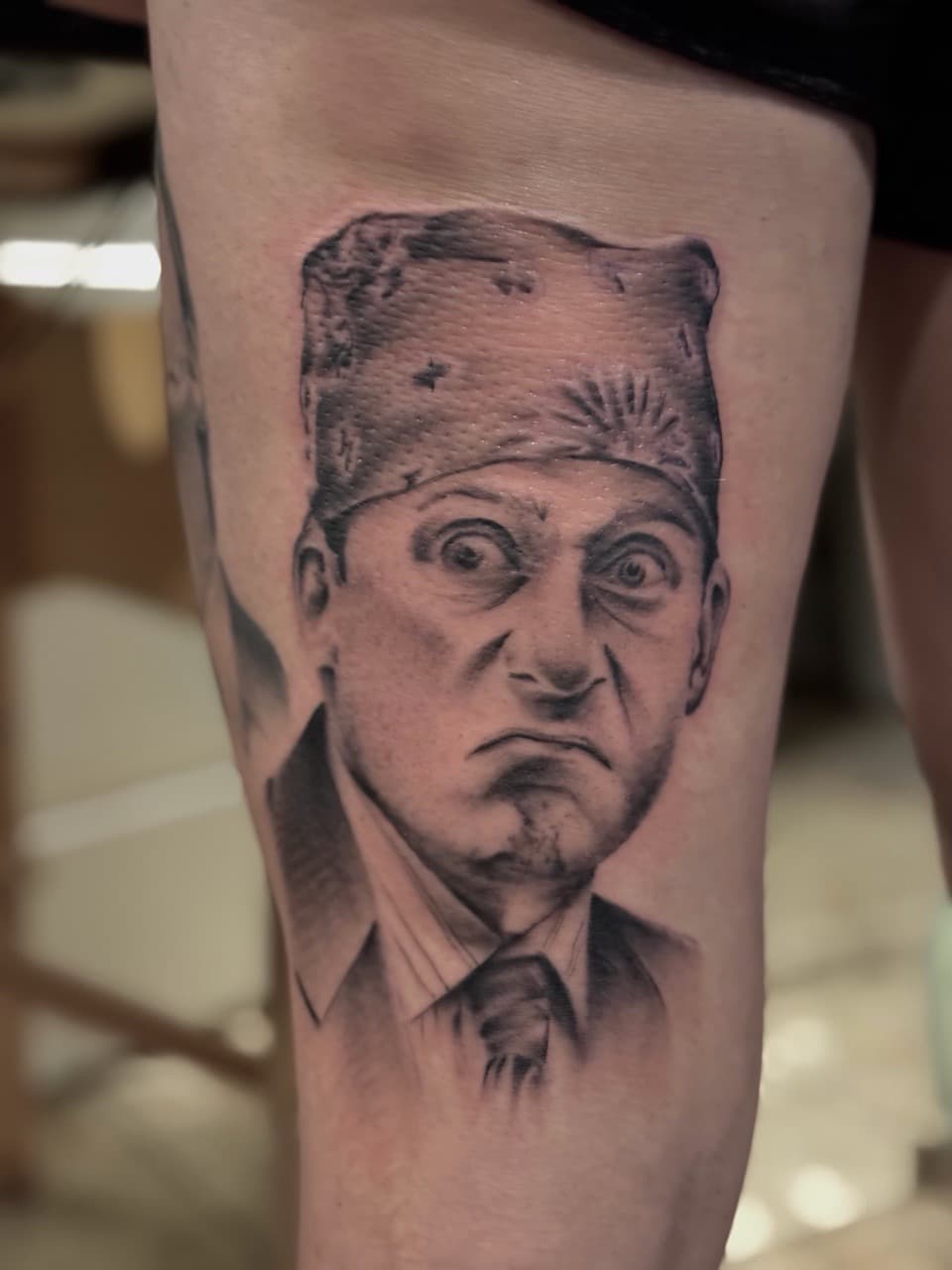 Black & Grey + Realism man tattoo on Thigh by Radtattoo on TattMe