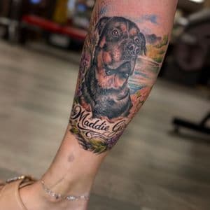 Realism color portrait tattoo on Calf by Radtattoo on TattMe