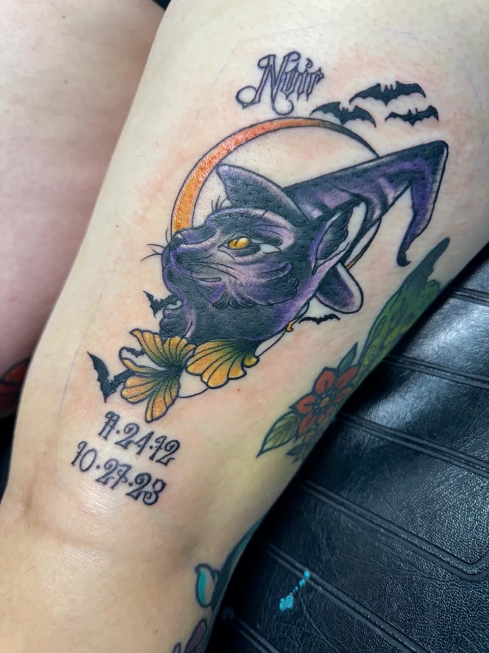 Neo-Traditional + Color cat tattoo on Thigh by Radtattoo on TattMe
