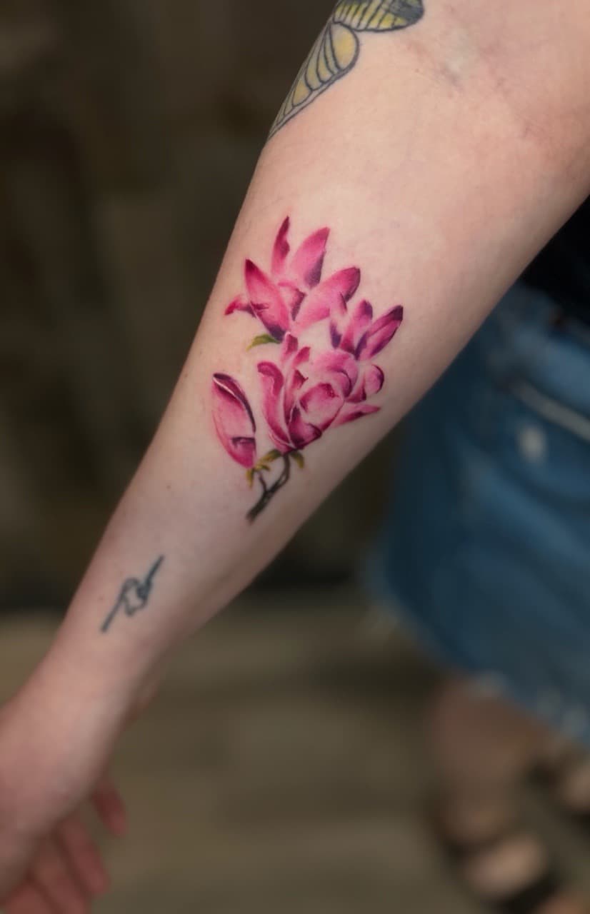 Floral + Watercolor flowers tattoo on Forearm by Radtattoo on TattMe