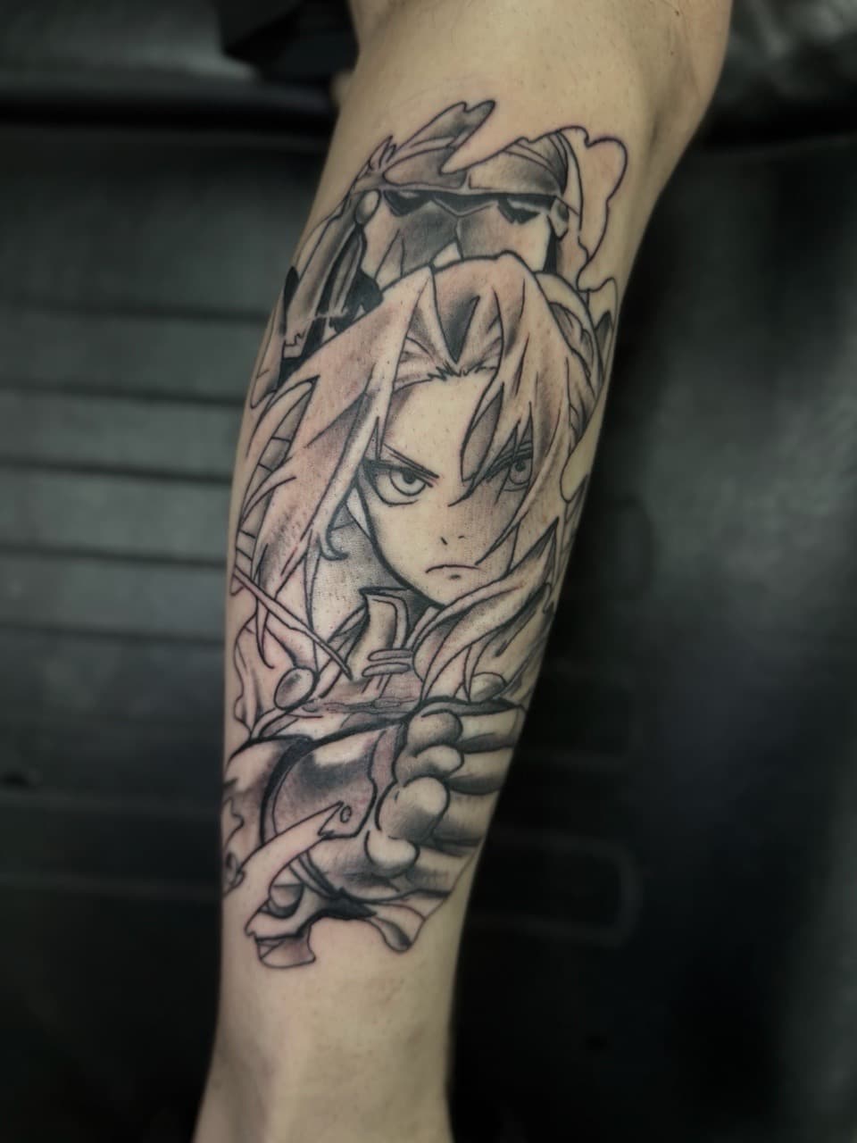 Anime + Black & Grey anime character tattoo on Calf by Radtattoo on TattMe