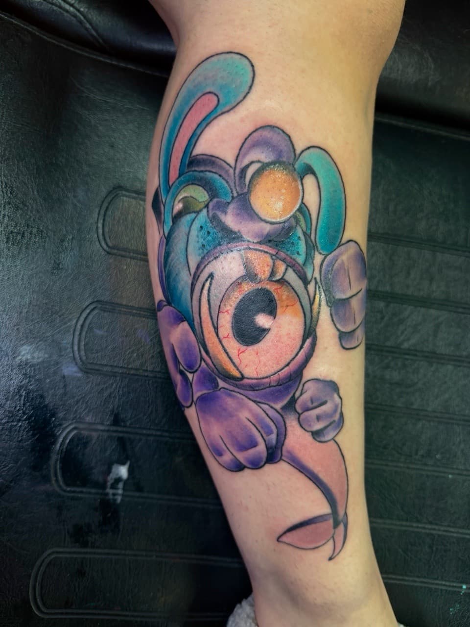 New School + Color bunny tattoo on Calf by Radtattoo on TattMe