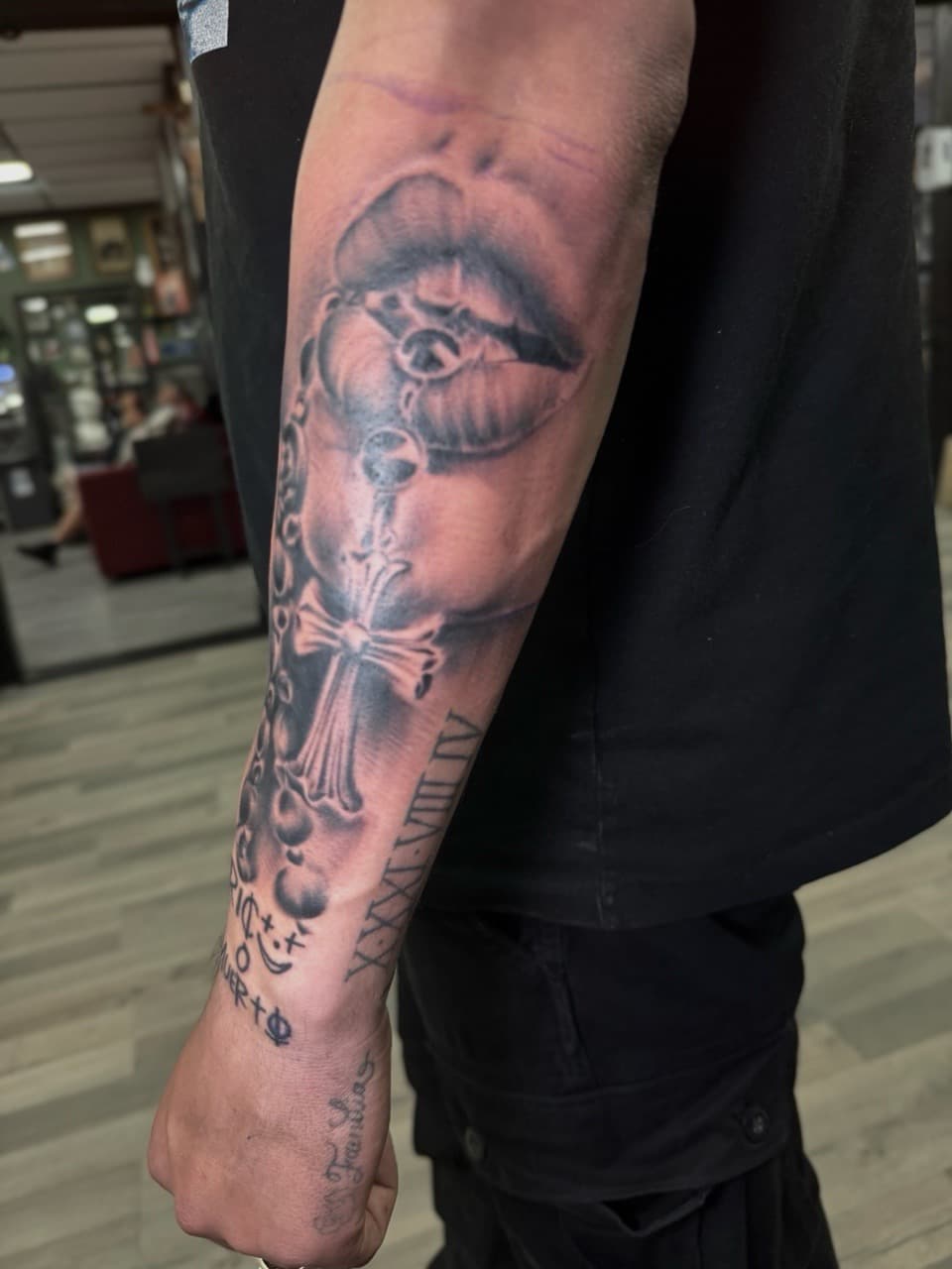 Black & Grey + Realism lips tattoo on Forearm by Radtattoo on TattMe