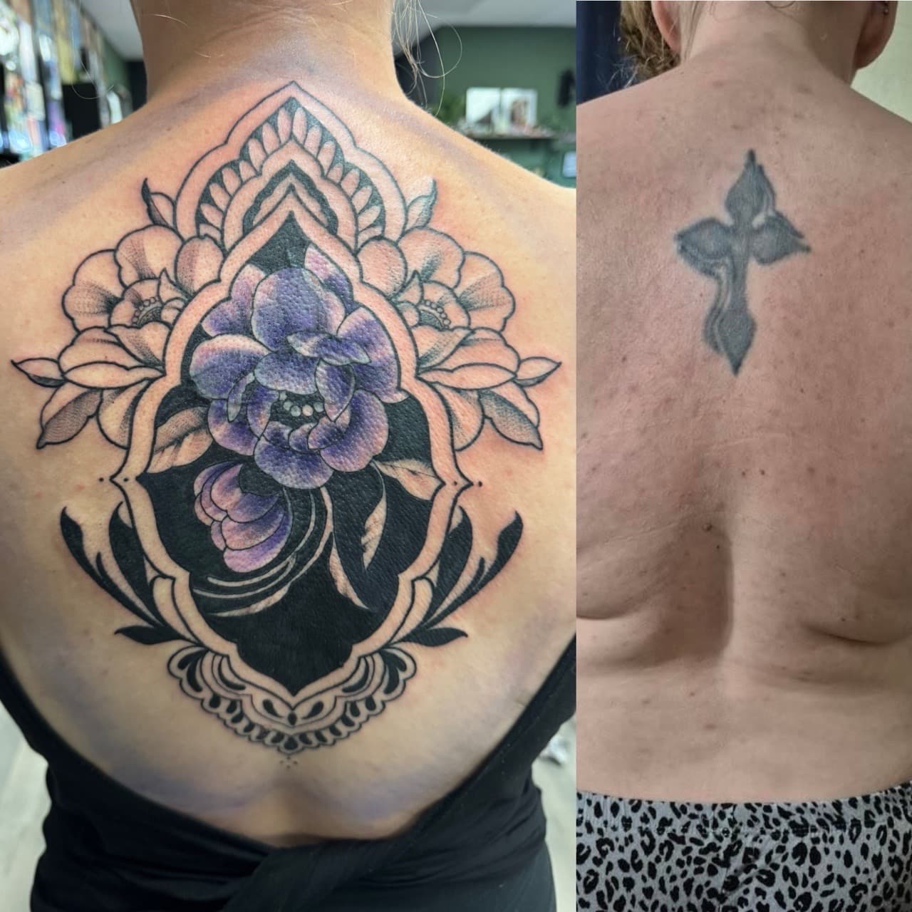 Illustrative + Floral flowers tattoo on Upper Back by Radtattoo on TattMe