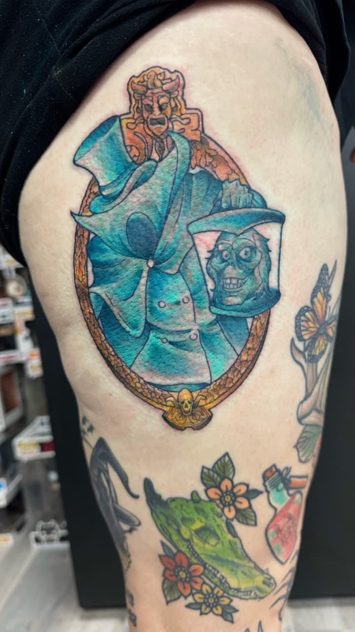 Neo-Traditional + Illustrative ghost tattoo on Thigh by Radtattoo on TattMe