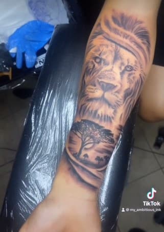 Black & Grey + Realism lion tattoo on Forearm by Lo_Mann on TattMe