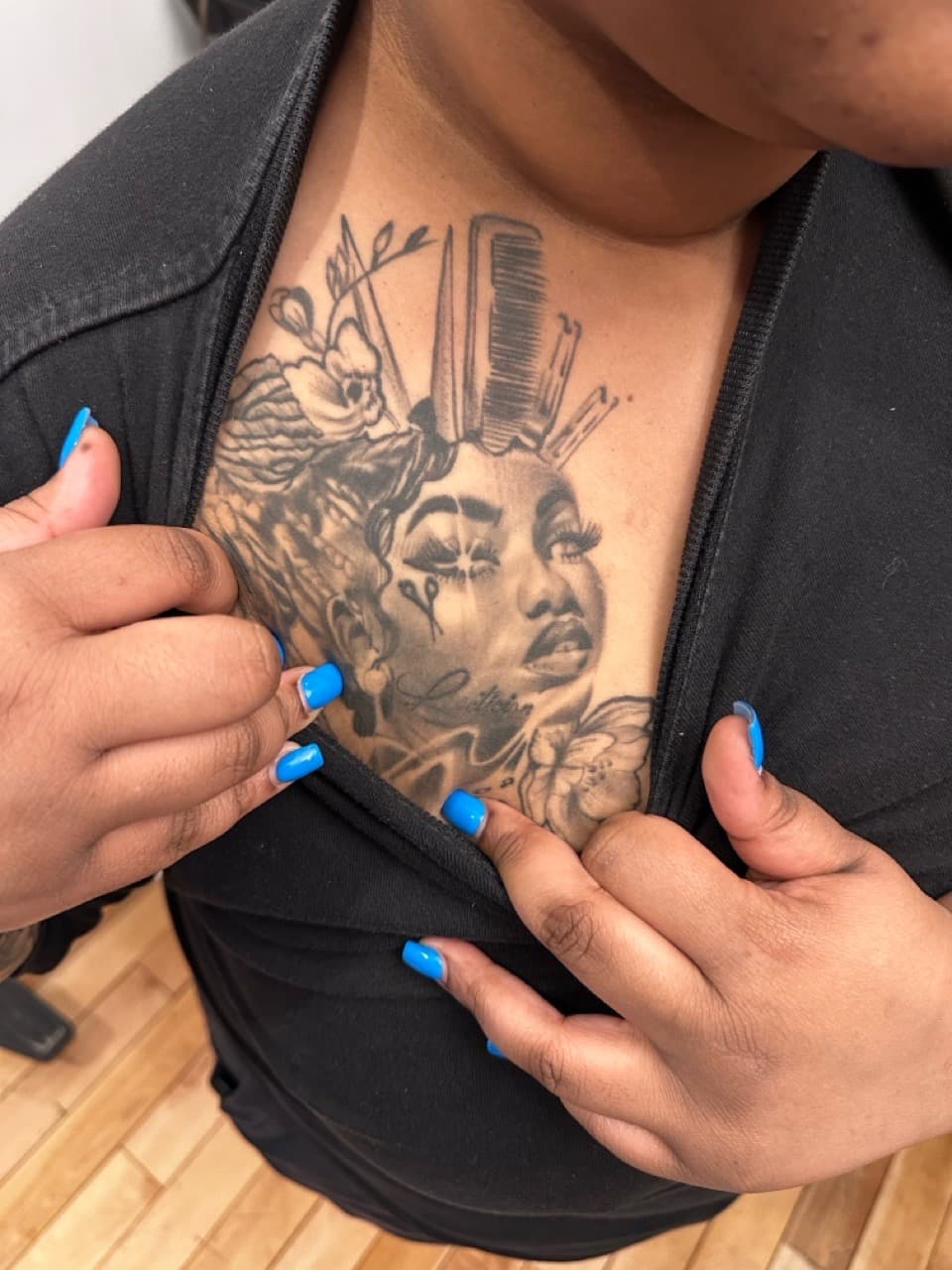 Black & Grey + Realism woman tattoo on Sternum by Christopher_Ink on TattMe