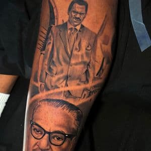 Black & Grey + Realism portrait tattoo on Calf by Christopher_Ink on TattMe