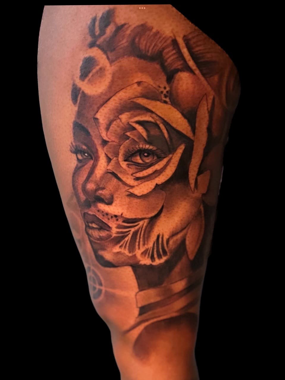 Black & Grey + Realism woman tattoo on Thigh by Christopher_Ink on TattMe