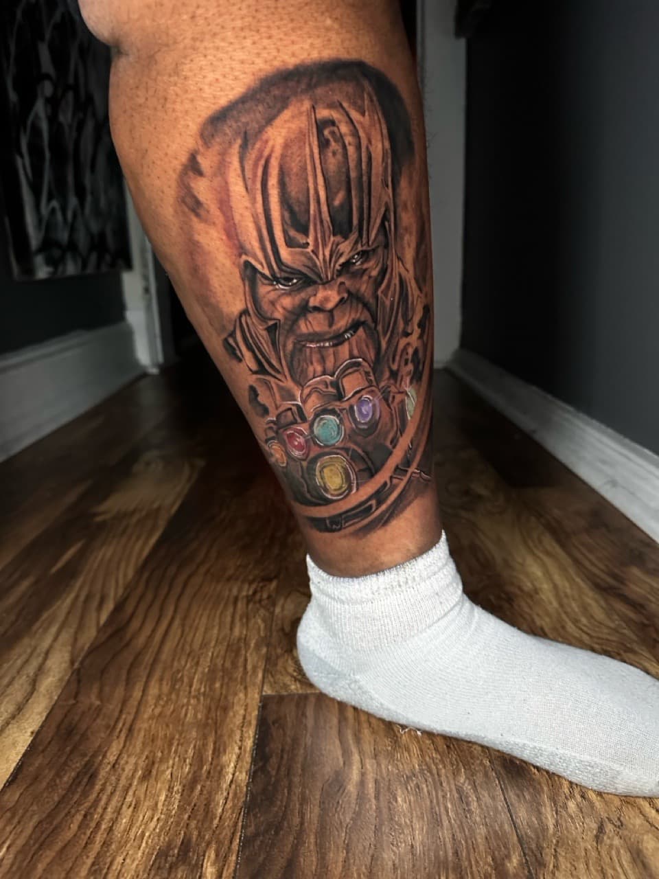 Realism + Black & Grey gauntlet tattoo on Calf by Christopher_Ink on TattMe