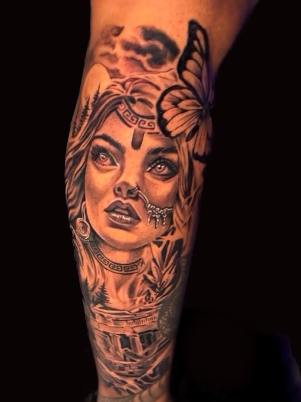 Realism + Black & Grey woman tattoo on Calf by Christopher_Ink on TattMe