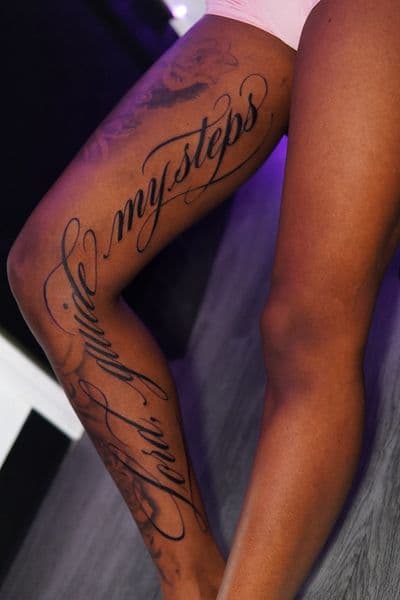 Lettering + Script script tattoo on Calf by Moe_Tatts on TattMe