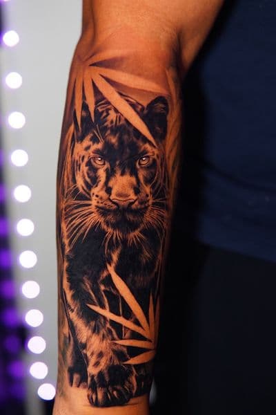 Realism + Black & Grey panther tattoo on Forearm by Moe_Tatts on TattMe