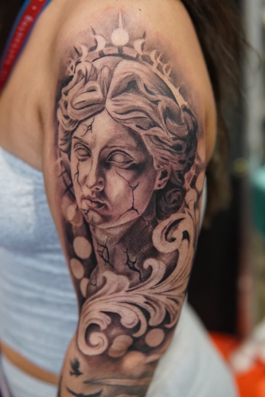 Black & Grey + Realism sculpture tattoo on Upper Arm by Moe_Tatts on TattMe