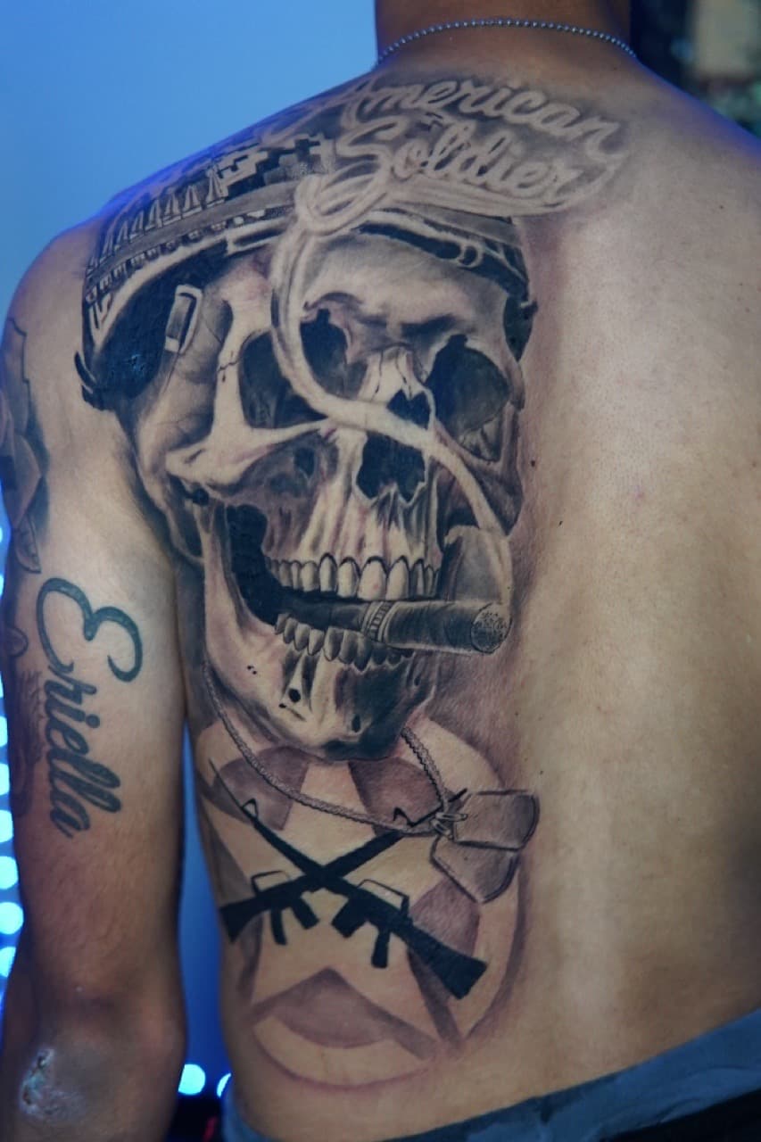 Black & Grey + Realism skull tattoo on Shoulder by Moe_Tatts on TattMe