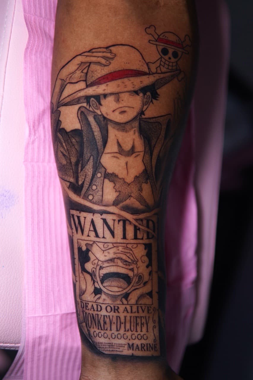 Black & Grey + Anime luffy tattoo on Forearm by Moe_Tatts on TattMe