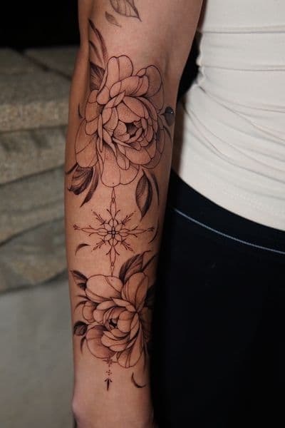 Fine Line + Black-work flowers tattoo on Forearm by Moe_Tatts on TattMe