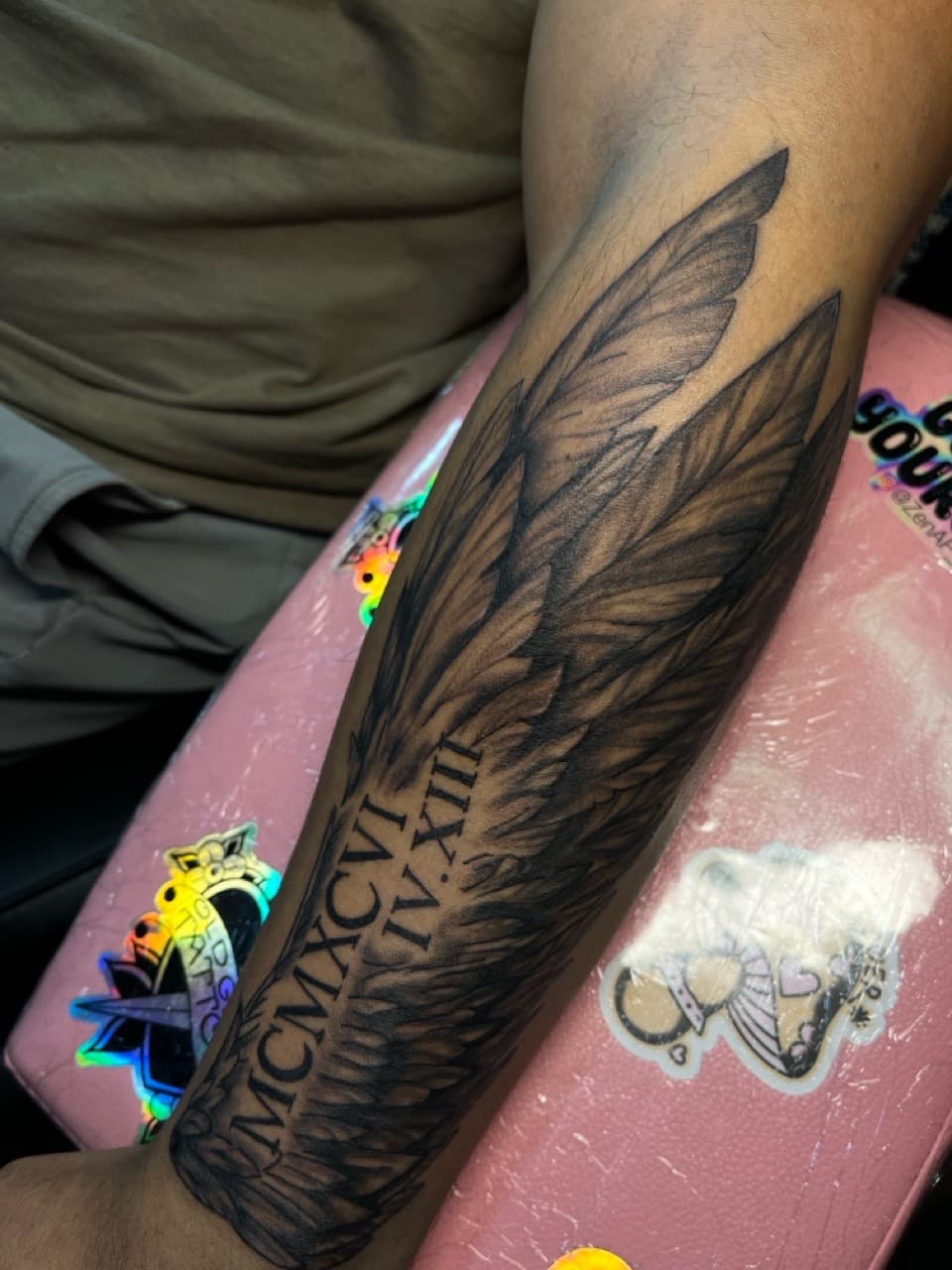 Black & Grey + Lettering wings tattoo on Forearm by Anita_Tattoo on TattMe