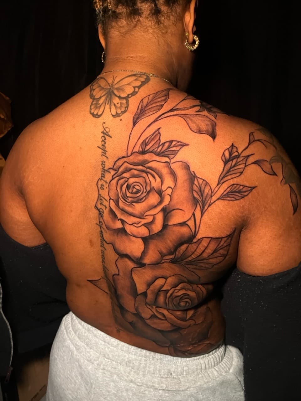 Black & Grey + Floral roses tattoo on Shoulder Blade by Anita_Tattoo on TattMe
