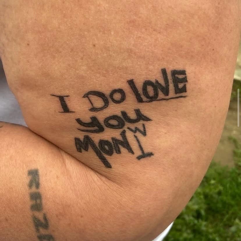 Lettering + Black-work message tattoo on Upper Arm by Dough_Girls_Inks on TattMe