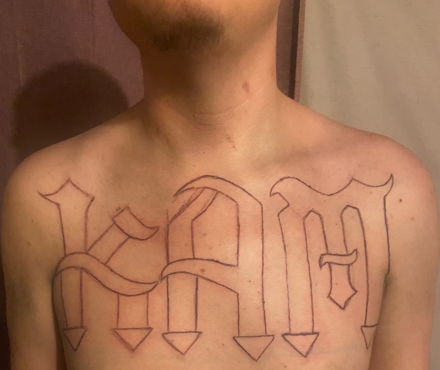 Lettering + Script letters tattoo on Chest by Dough_Girls_Inks on TattMe