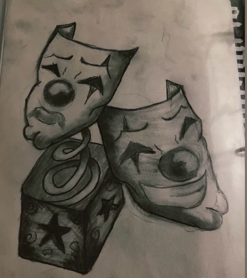 Black & Grey + Illustrative theatrical masks tattoo by Dough_Girls_Inks on TattMe