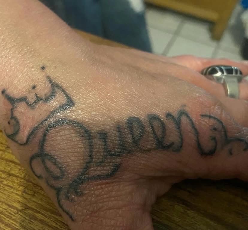 Lettering + Script queen tattoo on Hand by Dough_Girls_Inks on TattMe