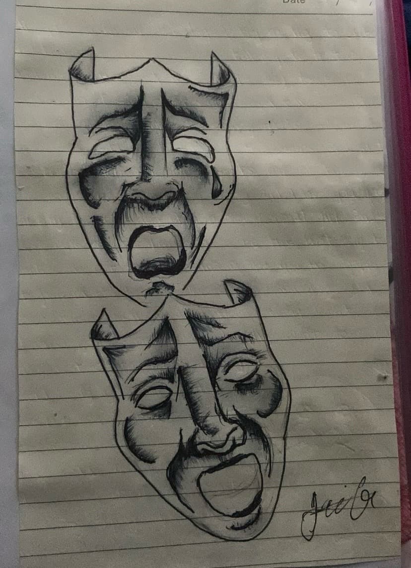 Sketch + Black-work masks tattoo by Dough_Girls_Inks on TattMe