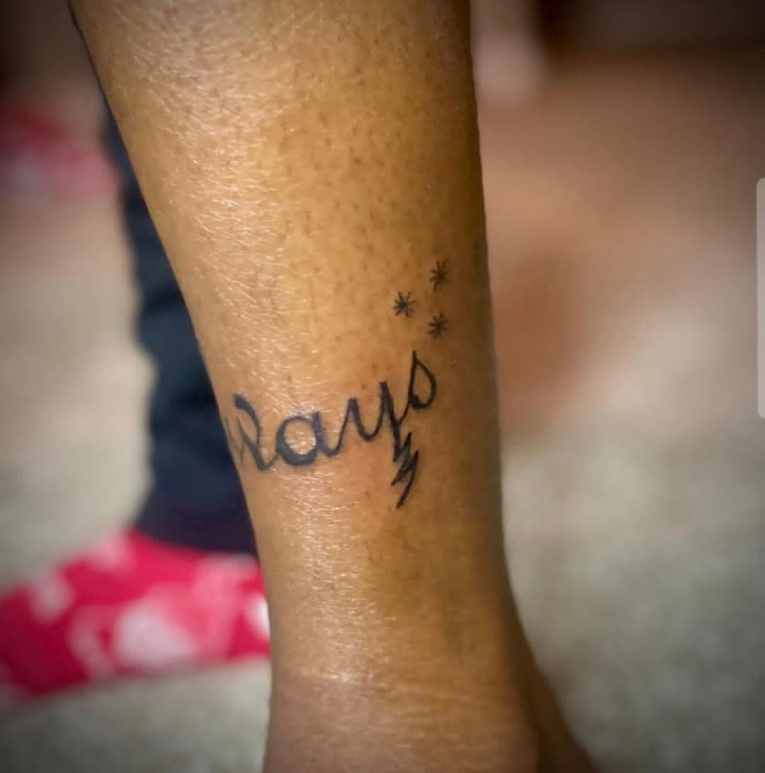 Lettering + Script rays tattoo on Ankle by Cay_Tattoos on TattMe