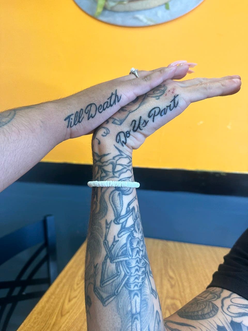 Lettering + Script hands tattoo on Hand by Cay_Tattoos on TattMe