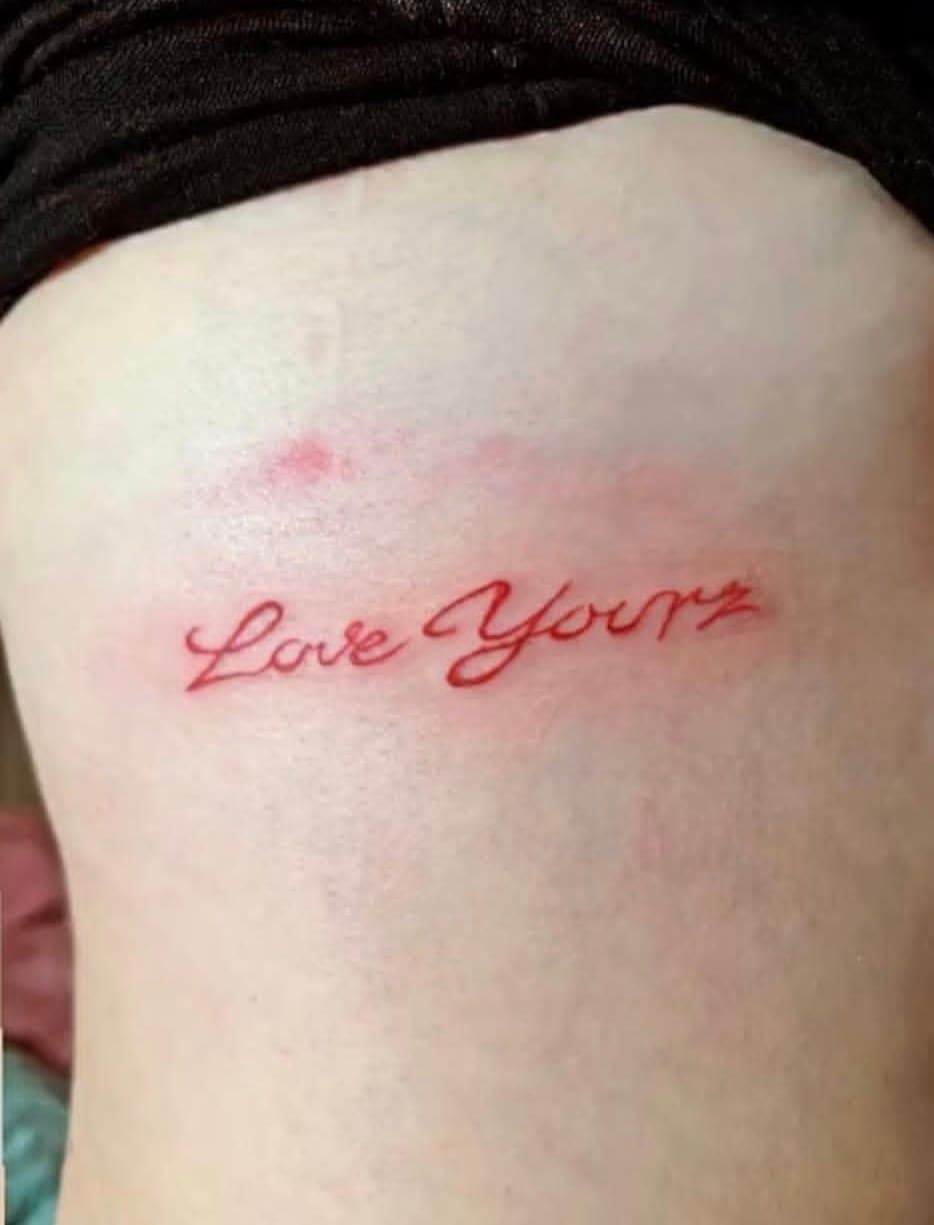 Lettering + Script love tattoo on Ribs by Cay_Tattoos on TattMe