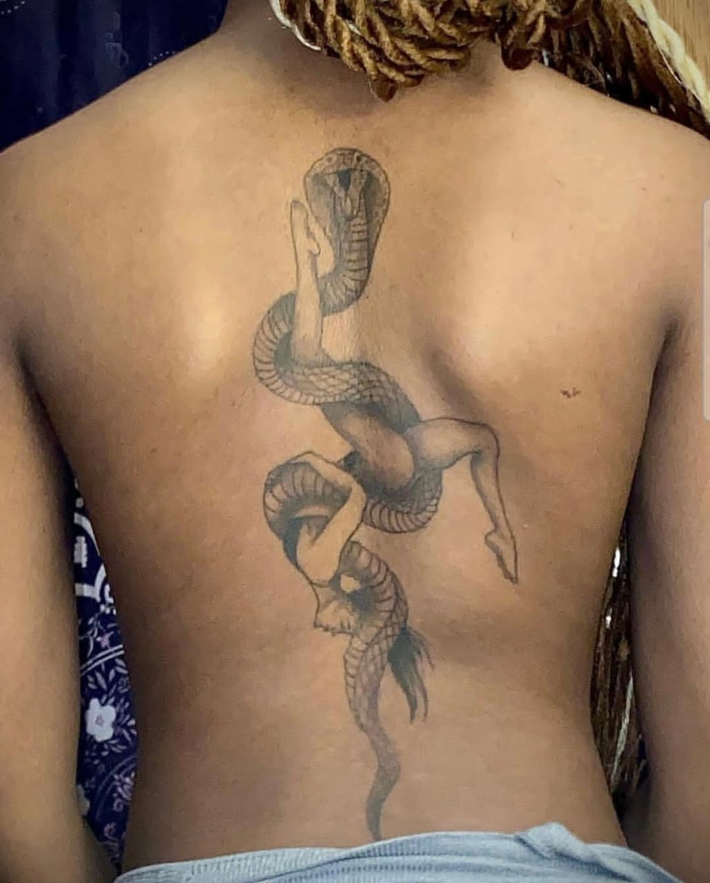 Black & Grey + Illustrative snake tattoo on Spine by Cay_Tattoos on TattMe