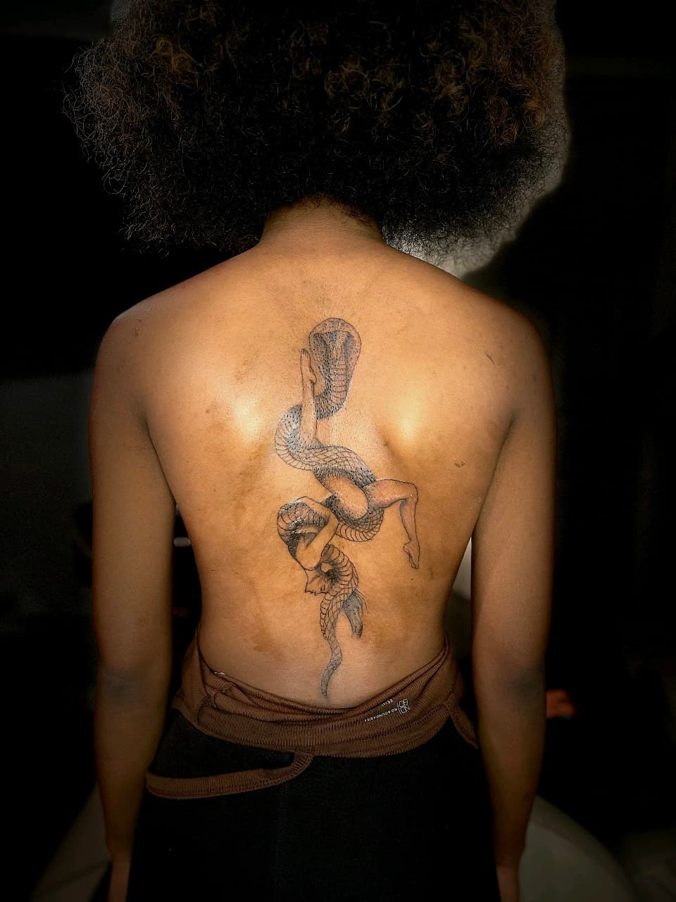 Fine Line + Black & Grey snake tattoo on Upper Back by Cay_Tattoos on TattMe