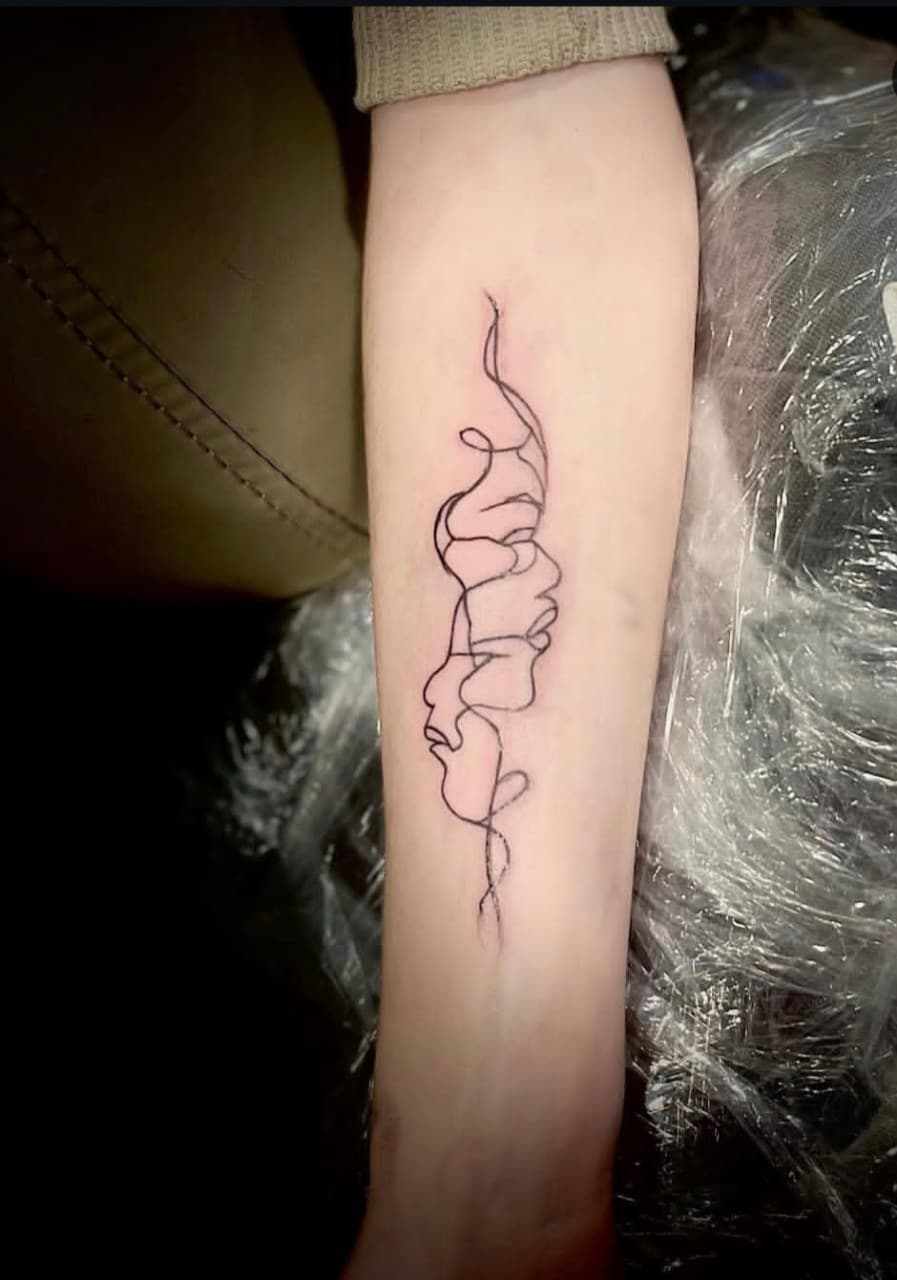 Fine Line + Minimalist faces tattoo on Forearm by Cay_Tattoos on TattMe