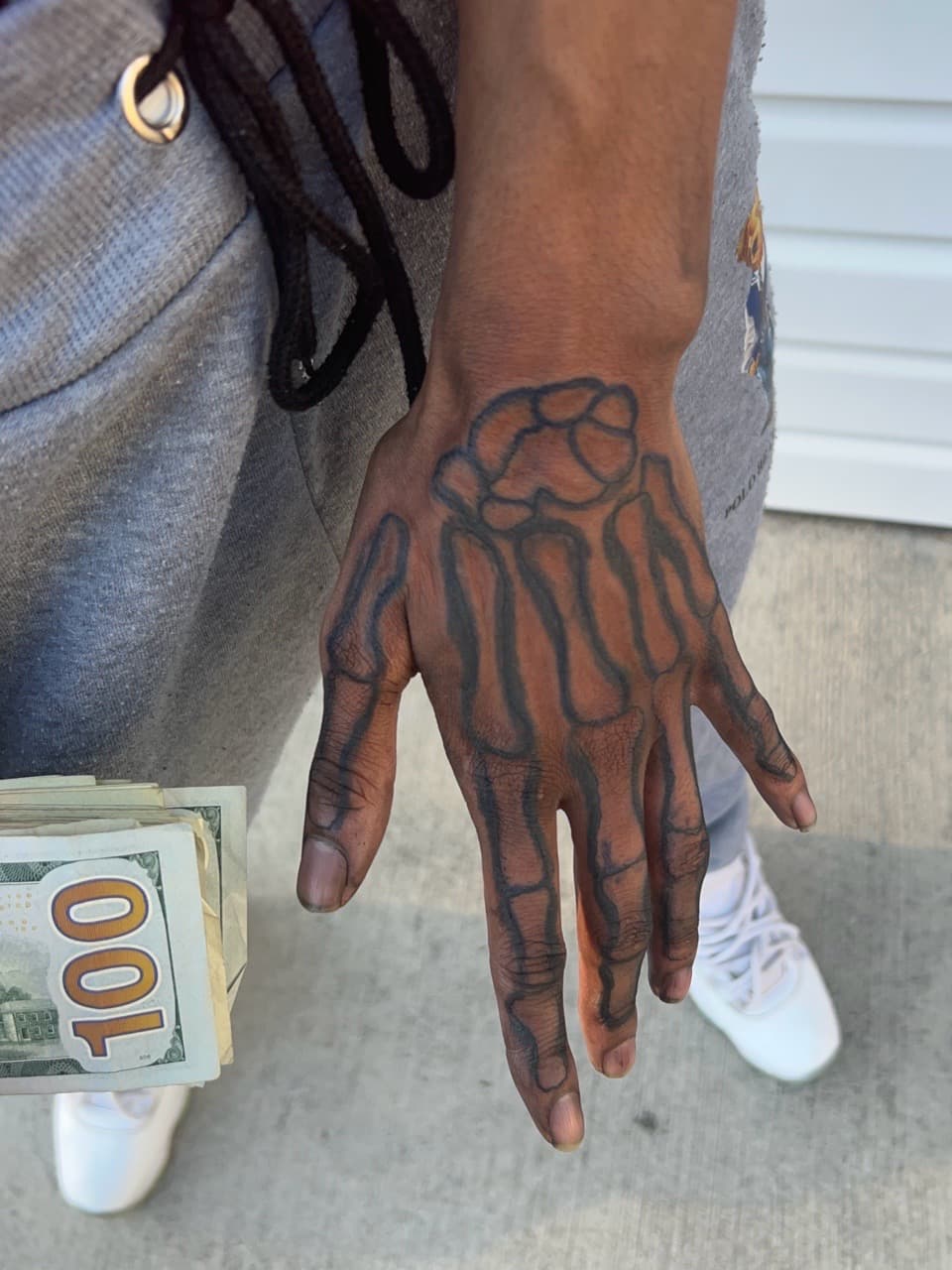 Black-work + Illustrative skeleton tattoo on Hand by inkbynyyair on TattMe