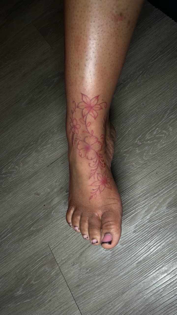 Floral + Fine Line flowers tattoo on Foot by inkbynyyair on TattMe