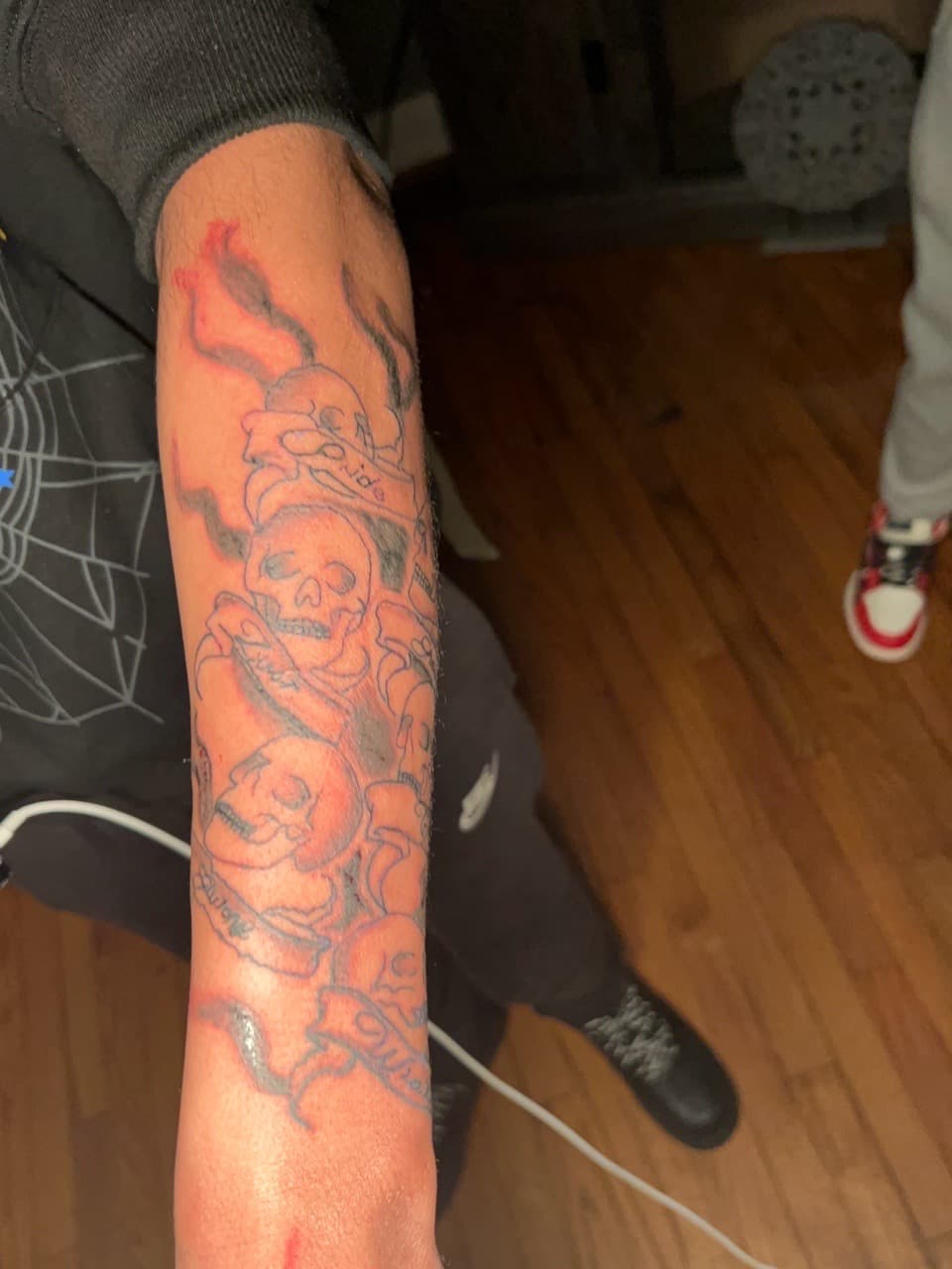 Line-work + Illustrative skulls tattoo on Forearm by inkbynyyair on TattMe
