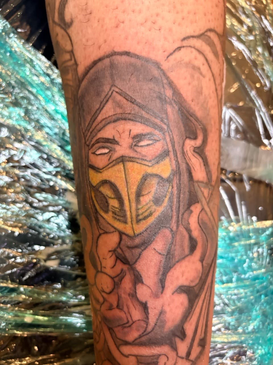 Pop Culture + Illustrative mask tattoo on Calf by VonTattz on TattMe