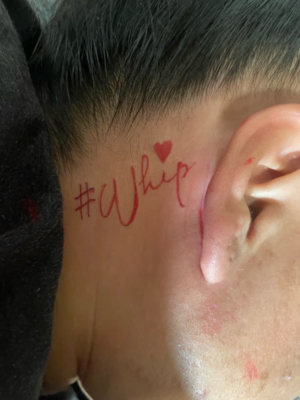 Lettering + Script hashtag tattoo on Behind Ear by VonTattz on TattMe