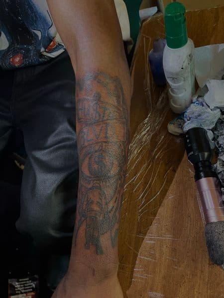 Black & Grey + Lettering eye tattoo on Forearm by TeezTalent on TattMe